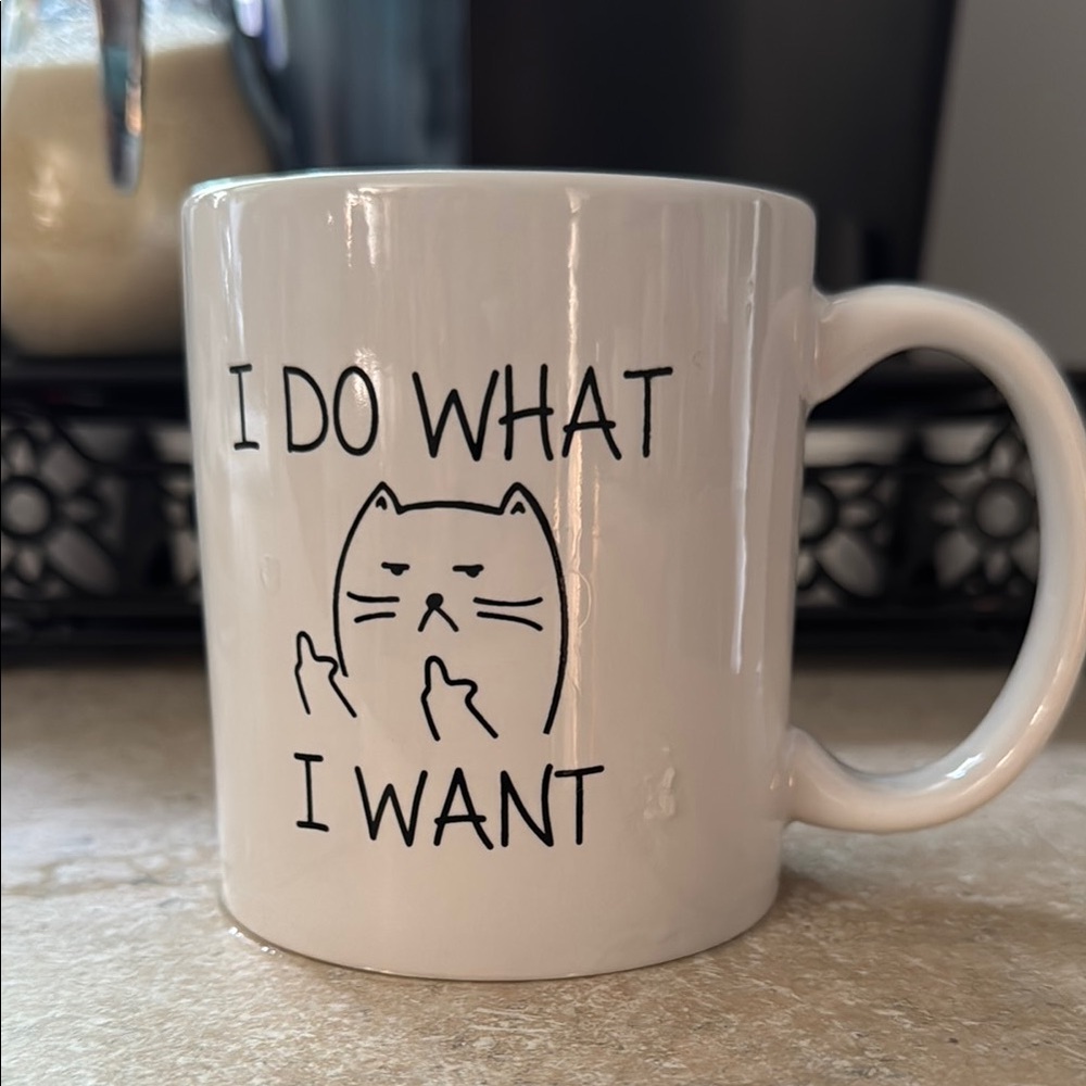 White Cat Mug with Funny Quote